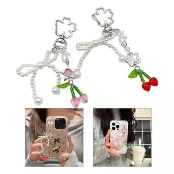 Брелок-бантик ручной работы с жемчугом и кулоном в виде вишневого кольца для ключей, модный аксессуар для любителей моды розовый