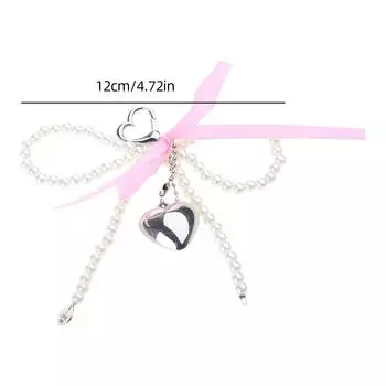 Брелок-бантик ручной работы с жемчужными бусинами в форме сердца, подвеска для телефона, сумка-брелок для телефонов и кошельков белый