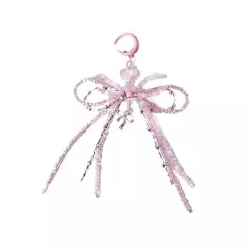 Брелок-бантик с бусиной-сердечком, милый брелок для ключей от машины, креативный кулон из бусин, для девочек