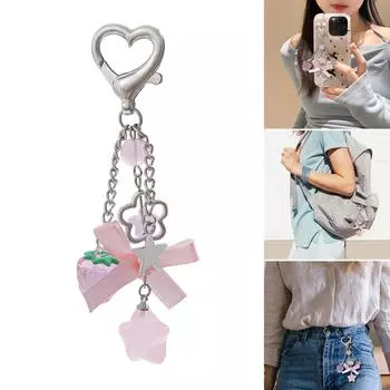 Брелок-бантик в виде клубники со звездой, милые украшения, брелок, украшение для рюкзака, сумки, подвеска для девочек и женщин