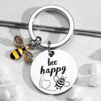 Брелок Bee Happy для женщин, любителей пчел, подарки для мамы, тети, дочки, сына, племянницы, племянника, брелок для друзей, брелок для ключей с пчелой, вдохновляющие украшения на день рождения