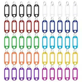 Брелок-бирка HappyHome, 50 шт., 10 цветов, с кольцом, большой объем, держатель для имени, пластик
