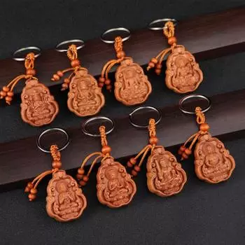 Брелок Бодхисаттвы Авалокитешвары из дерева, Бог-хранитель, брелок из дерева, брелок из персикового дерева для женщин style 3