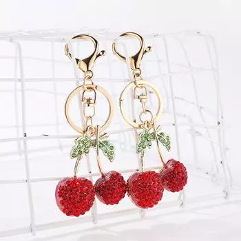Брелок для автомобиля со стразами Cherry, модный женский аксессуар - 3D-подвеска в виде фруктов из сплава
