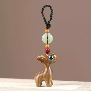 Брелок для автомобиля в виде оленя из сандалового дерева, подвеска, парный брелок для телефона, подвеска для USB-диска, подарок