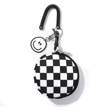 Брелок для хранения наушников и монет в виде мини-смайлика - кулон на рюкзак с шахматным узором для мужчин и женщин