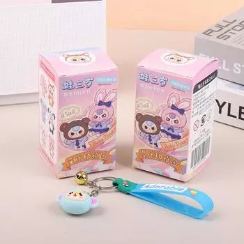 Брелок для ключей Baby Three Lily Rabbit Figures Cartoon Blind Box Doll Keyring Creative Cute Dolls Hanging Decoration Bag Cuestionary