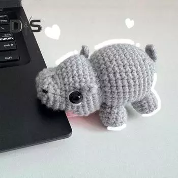 Брелок для ключей «Бегемот» ручной работы, чучела животных, куклы, игрушки, друзья, семья, брелок для ключей, вязанный крючком, украшение серый