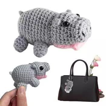 Брелок для ключей «Бегемот» ручной работы, чучела животных, куклы, игрушки, друзья, семья, брелок для ключей, вязанный крючком, украшение серый