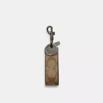 Брелок для ключей Coach Loop из канвы Signature цвета бронзы, цвета хаки One Size