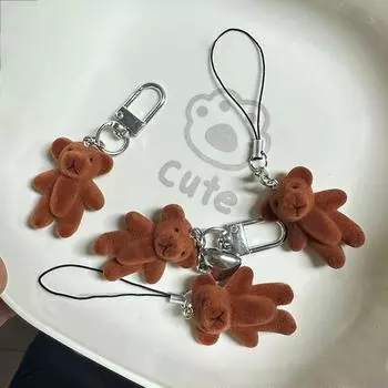 Брелок для ключей Flocking Bear, серебряный металлический кулон в виде сердца для телефона, чехол для наушников, подвеска, сумка, украшение, автомобильный брелок для ключей A1