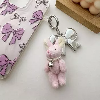Брелок для ключей Ins Style Pearl Bear, плюшевый кролик, бант, телефон, кулон, чехол для наушников, сумка, украшение, автомобильный брелок