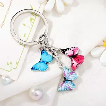 Брелок для ключей из кристаллов, разноцветная масляная капающая бабочка, брелок для ключей, модный аксессуар