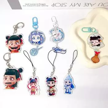 Брелок для ключей из мультфильма Аниме Nezha Aobing Фигурки Акриловые ключи Кольцо Аксессуары Брелок Игрушки Для Детей Подарки