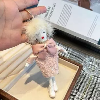 Брелок для ключей из натурального меха норки, роскошный автомобильный кулон, корейский мультяшный брелок для девочек Style 15