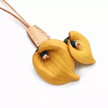 Брелок для ключей из натуральной кожи ручной работы с цветочным узором - скандинавский богемный брелок для сумки, модный аксессуар в стиле Ins для женщин, подарок жёлтый