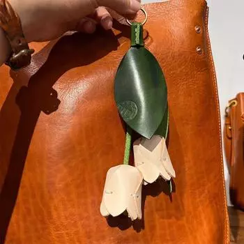 Брелок для ключей из натуральной кожи с масляным воском ручной работы в виде цветка тюльпана, аксессуар для кошелька премиум-класса, прочный брелок из натуральной кожи