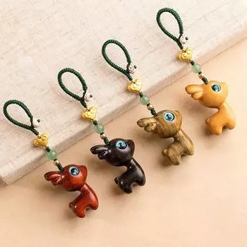 Брелок для ключей из сандалового дерева, ручная работа, сумка-веревка, брелок для ключей из дерева, мобильный телефон, брелок в китайском стиле E