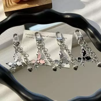 Брелок для ключей из сплава «Бабочка» Y2K, подвеска для телефона Ins Style, чехол для наушников, подвески, сумка, декор, автомобильный брелок для ключей серый