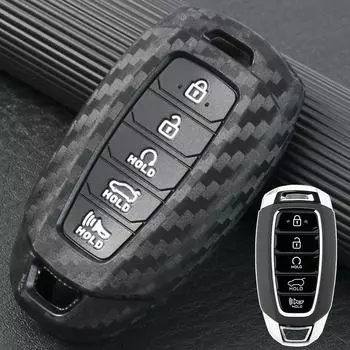 Брелок для ключей из углеродного волокна, чехол для автомобильного пульта дистанционного управления, чехол для брелока, держатель для защиты Hyundai Palisade Elantra 2021 2020 2019, автозапчасти чёрный