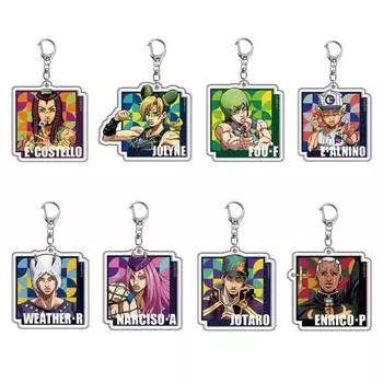 Брелок для ключей JoJo s Bizarre Adventure квадратной формы, японская анимация, сувенирный брелок для ключей, акриловая сумка, брелок с подвеской