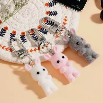 Брелок для ключей Kawaii Flocked Rabbit, милый кролик, кулон для телефона, чехол для наушников, подвеска, сумка, декор, автомобильный брелок белый