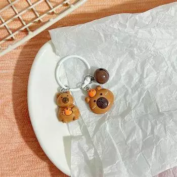 Брелок для ключей «Колокольчик Капибала», мультяшный милый кулон в виде школьной сумки кофейного цвета, брелок для ключей в виде студента-капибары