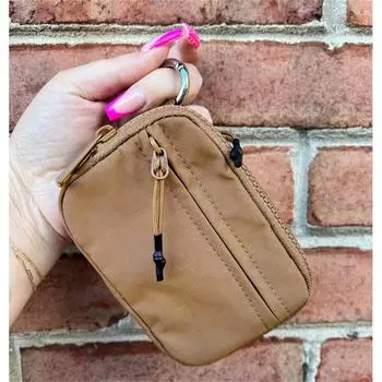 Брелок для ключей, кошелек для монет для женщин, винтажный простой нейлоновый держатель для карт на молнии с кольцом и окошком для удостоверения личности One Size хаки