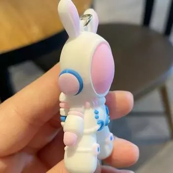 Брелок для ключей «Космический кролик», астронавт, мультяшный кулон, брелок для ключей из ПВХ, рюкзак в виде кролика розовый