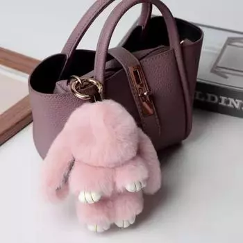 Брелок для ключей «Кролик» Рождественский пушистый кролик Помпон Брелок ручной работы Искусственный фиолетовый