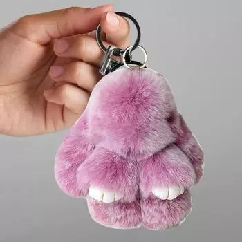 Брелок для ключей «Кролик» ручной работы, плюшевый кулон «Кролик», искусственный мех кролика, пушистый брелок для сумки, кошелька, аксессуара красный