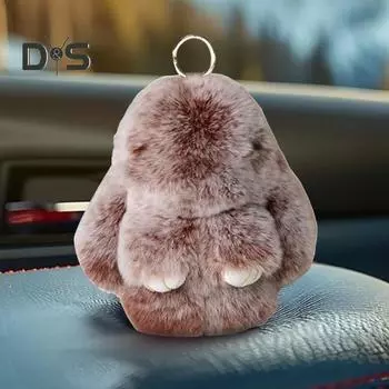 Брелок для ключей «Кролик» ручной работы, плюшевый кулон «Кролик», искусственный мех кролика, пушистый брелок для сумки, кошелька, аксессуара фиолетовый