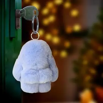 Брелок для ключей «Кролик» ручной работы, плюшевый кулон «Кролик», искусственный мех кролика, пушистый ключ фиолетовый