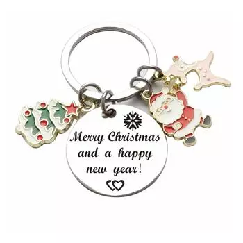 Брелок для ключей на Рождество и Новый год с Сантой, елкой и звездой One Size