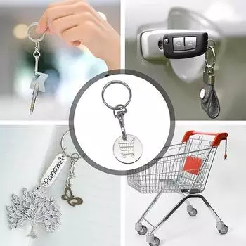 Брелок для ключей на тележку для покупок с жетоном и карабином, практичный сплав, портативный брелок для сумки и телефона с подвеской