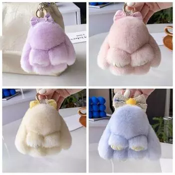 Брелок для ключей от машины, пушистый кролик, пухлый кролик, плюшевые куклы, украшение для брелка светло-коричневого