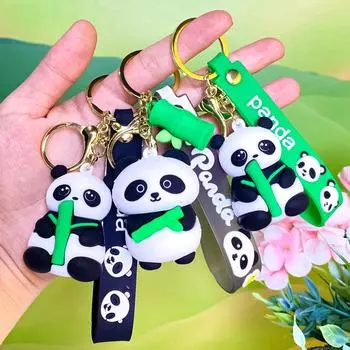 Брелок для ключей «Панда» с бамбуковой трубкой и куклой «Красная панда» — небольшой подарочный орнамент Individually Packaged OPP