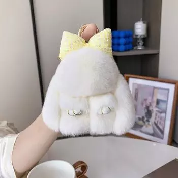 Брелок для ключей Pearl Bunny Dolls Bow Plush Rabbit Key Ring Creative Rabbit Fur Keychain Jewelry Gifts white sequin