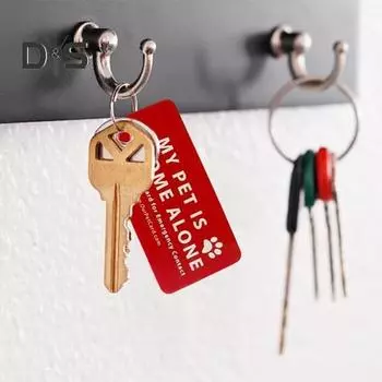 Брелок для ключей «Питомец один дома» Брелок для ключей с оповещением о безопасности домашних животных с картой-кошельком для экстренных контактов для покупок на открытом воздухе красный
