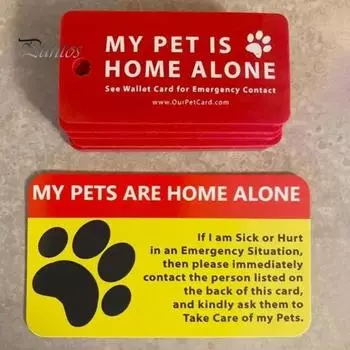 Брелок для ключей «Питомец один дома» Брелок для ключей с оповещением о безопасности домашних животных с картой-кошельком для экстренных контактов для покупок на открытом воздухе красный