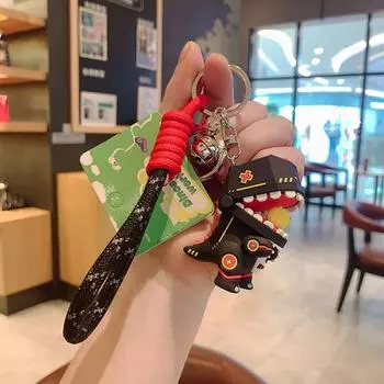 Брелок для ключей, плетеная ручная веревка, мультяшный милый дизайн животных, неувядающие декоративные подвесные аксессуары, забавный механический брелок с динозавром, автомобильный аксессуар чёрный