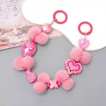 Брелок для ключей, плюшевая цепочка для телефона, чехол в форме сердца, анти-потеряшка, цветная цепочка для шнурка с бусинами, аксессуары для сумки чёрный