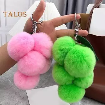 Брелок для ключей «Плюшевый виноград», пушистый искусственный мех, украшение для сумки, подвеска с металлической пряжкой, рюкзак, ключи от машины, кошелек, телефон, подвеска розовый