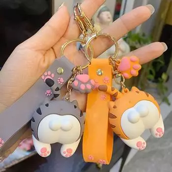 Брелок для ключей Премиум Мягкие мультяшные кошки Уникальное украшение Прочный брелок для ключей для пары оранжевый