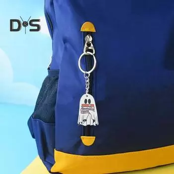 Брелок для ключей «Призрак на Хэллоуин» с изображением мультяшного призрака, держащего книгу, легкий деревянный брелок, украшения на Хэллоуин для женщин D