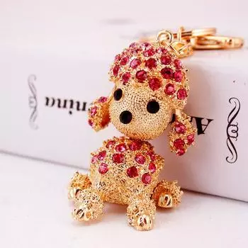 Брелок для ключей Пудель со стразами: Милый щенок, украшение для женских сумок Individually Packaged