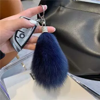 Брелок для ключей «Пухлый меховой хвост», роскошный автомобильный брелок, изысканный плюшевый шарик, подвеска для детей темно серый