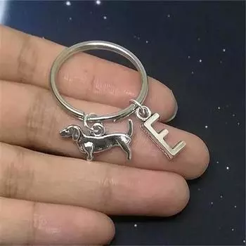 Брелок для ключей с 26 буквами в виде таксы, брелок для домашних собак, милые животные, брелок для собак, ювелирные изделия для друзей, подарки A