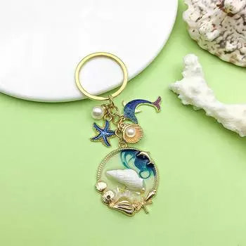 Брелок для ключей с эмалью в виде морской звезды, раковины, дельфина, жемчуга, красивого морского пляжа, подвески на сумку, подвесные украшения, симпатичный металлический брелок для ключей OneSize