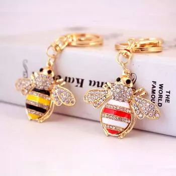 Брелок для ключей с эмалированной пчелой и кристаллами в виде пчелы, мультяшное насекомое, металлический брелок для ключей в виде пчелы, подарочный брелок A